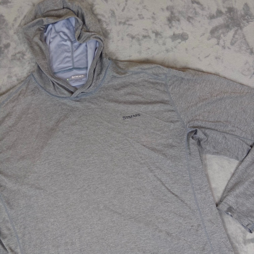 Simms SolarFlex Hoody Mens 2XL Gray Fishing Shirt Performance Sun Hoodie UPF